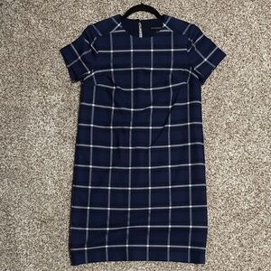 Banana Republic Navy Checkered Plaid Midi Dress
